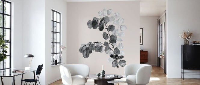 PHOTOWALL / Watercolor Silver Dollar Eucalyptus in Grey (e92957)