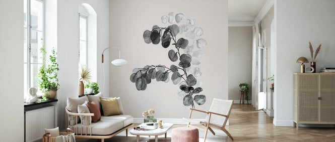 PHOTOWALL / Watercolor Silver Dollar Eucalyptus in Grey (e92957)