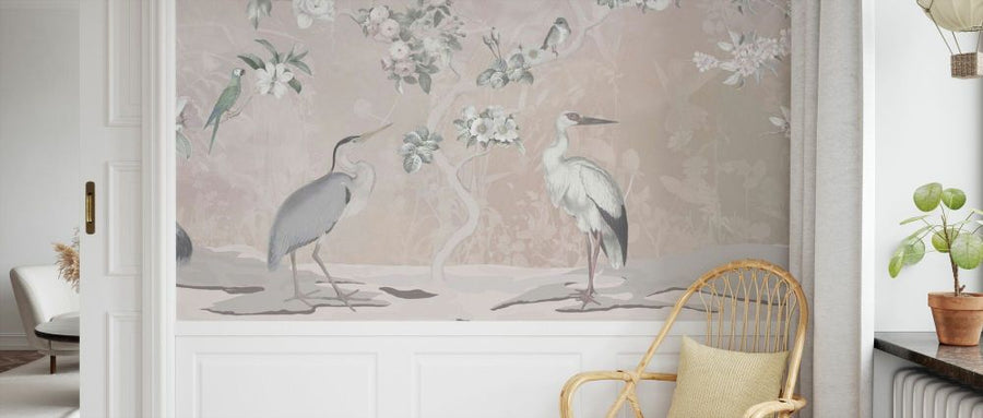 PHOTOWALL / Birds in Garden - Soft Pink (e93044)