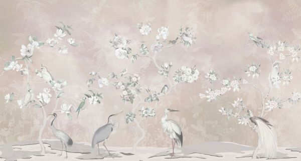 PHOTOWALL / Birds in Garden - Soft Pink (e93044)