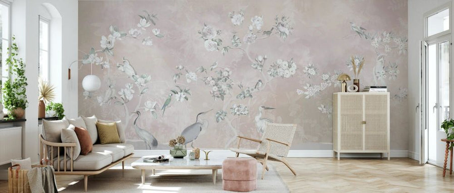 PHOTOWALL / Birds in Garden - Soft Pink (e93044)