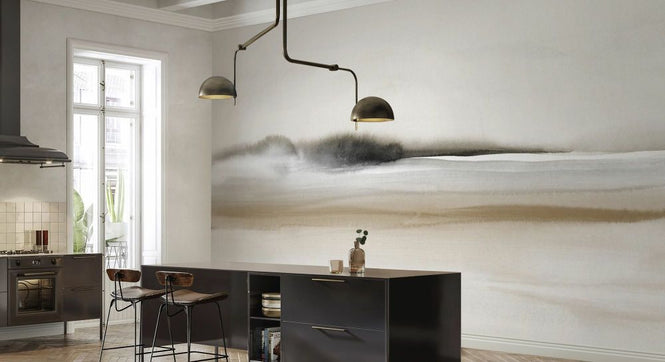 PHOTOWALL / Beige and Black Watercolor Foggy Landscape (e93050)