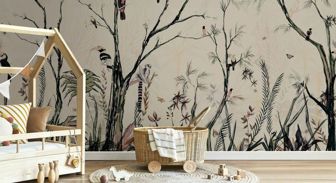 PHOTOWALL / Tropical Charcoal - Cream Crayon - Panorama (e93330)