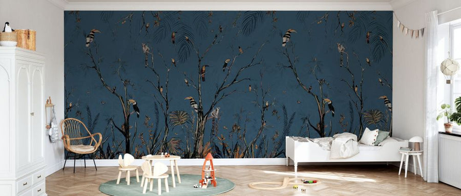 PHOTOWALL / Tropical Charcoal - Sapphire Blue - Panorama (e93331)