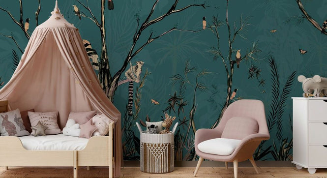 PHOTOWALL / Tropical Charcoal - Teal Profond - Panorama (e93332)