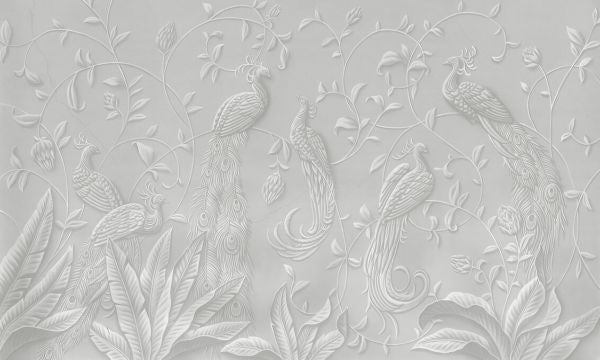 PHOTOWALL / Elegant Relief With Peacocks - Grey (e93427)