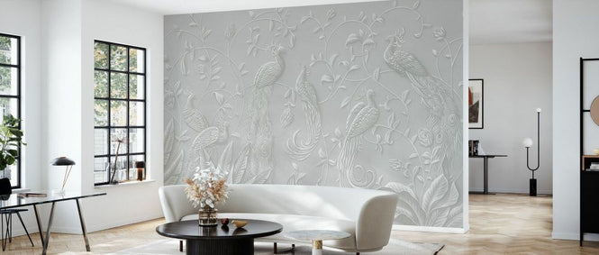 PHOTOWALL / Elegant Relief With Peacocks - Grey (e93427)
