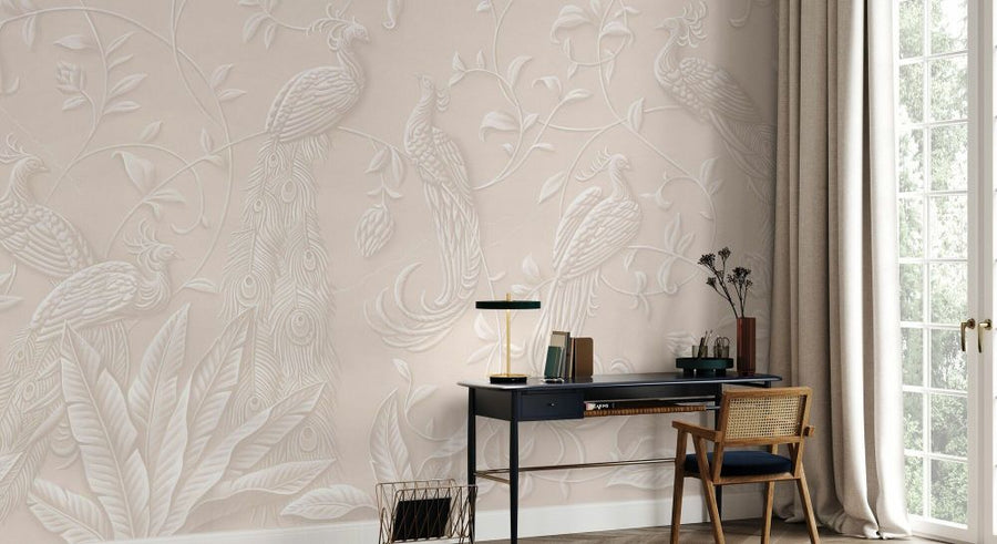 PHOTOWALL / Elegant Relief With Peacocks - Light (e93428)