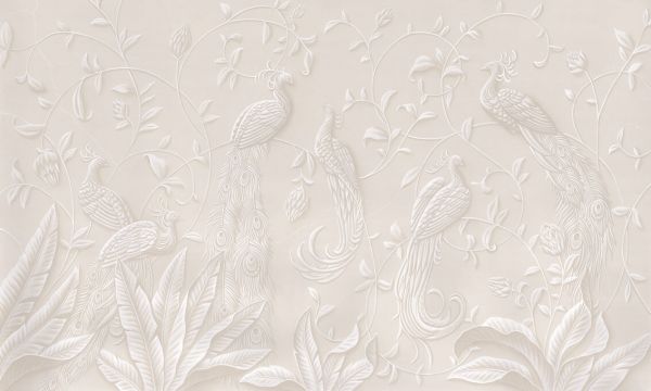 PHOTOWALL / Elegant Relief With Peacocks - Light (e93428)