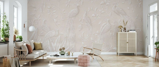 PHOTOWALL / Elegant Relief With Peacocks - Light (e93428)