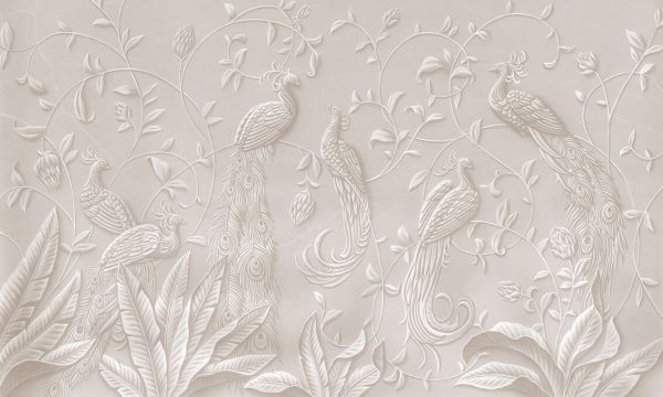 PHOTOWALL / Elegant Relief With Peacocks - Warm Hue (e93429)