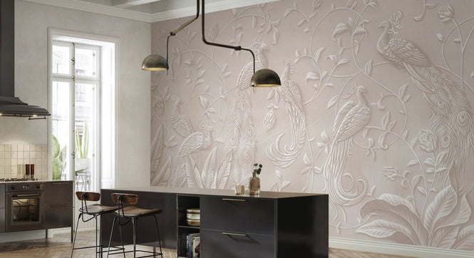 PHOTOWALL / Elegant Relief With Peacocks - Warm Hue (e93429)