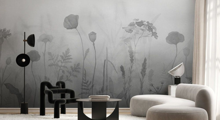 PHOTOWALL / Foggy Flowers - Graphite (e93512)