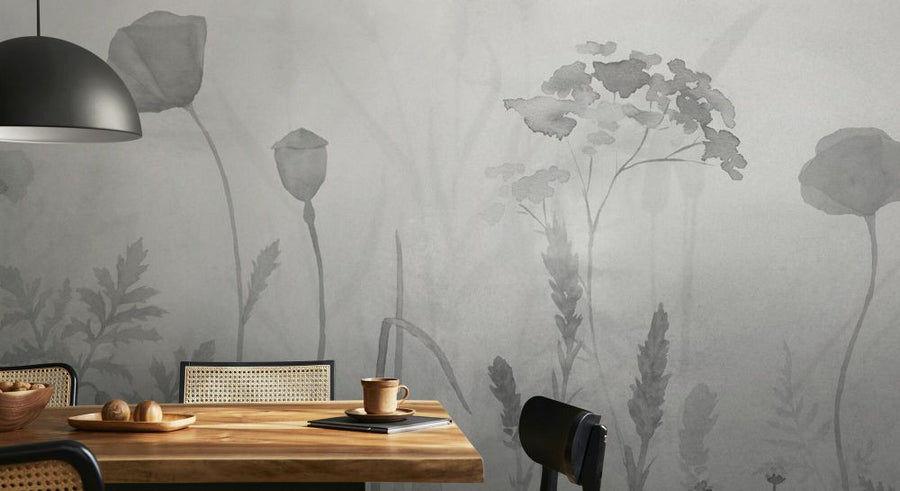 PHOTOWALL / Foggy Flowers - Graphite (e93512)