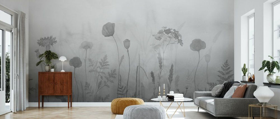 PHOTOWALL / Foggy Flowers - Graphite (e93512)