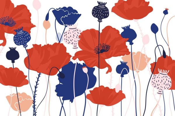 PHOTOWALL / Red and Blue Summer Flowers (e93540)