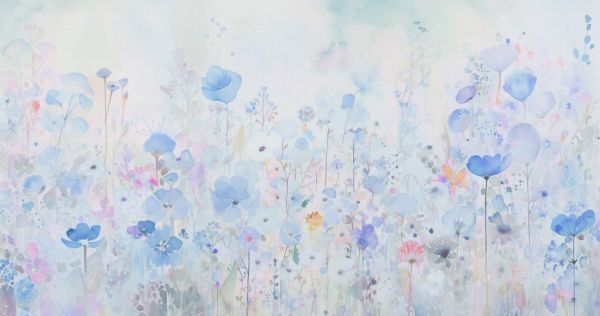 PHOTOWALL / Watercolour Happy Flowers - Blue (e93568)