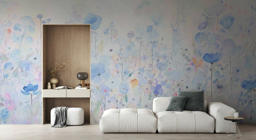 PHOTOWALL / Watercolour Happy Flowers - Blue (e93568)