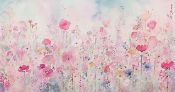 PHOTOWALL / Watercolour Happy Flowers - Bright Pink (e93569)