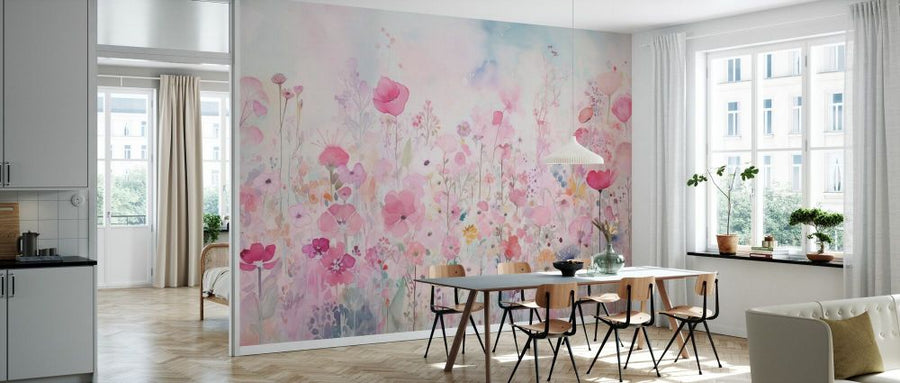 PHOTOWALL / Watercolour Happy Flowers - Bright Pink (e93569)