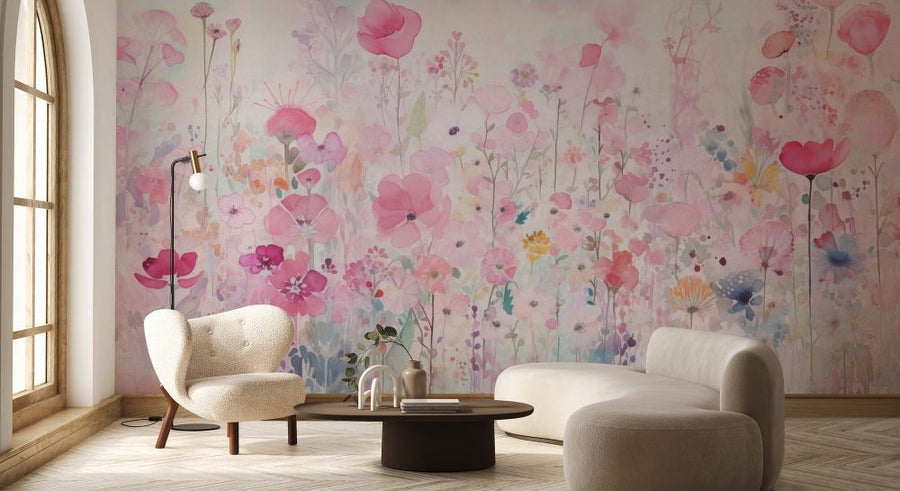 PHOTOWALL / Watercolour Happy Flowers - Bright Pink (e93569)