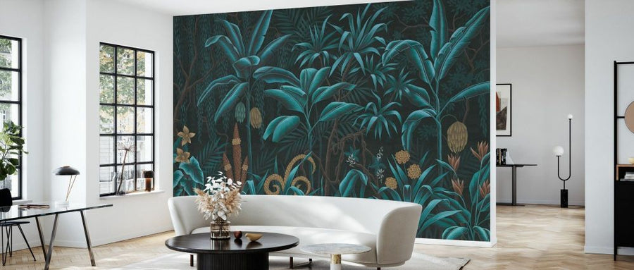PHOTOWALL / Tropical Plants in the Jungle - Green on Brown (e93626)