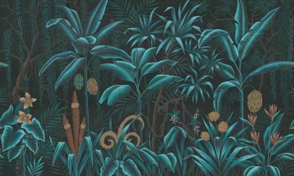 PHOTOWALL / Tropical Plants in the Jungle - Green on Brown (e93626)