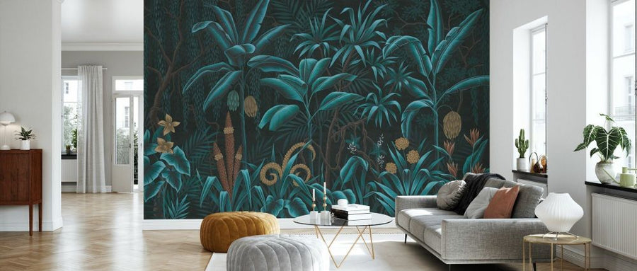 PHOTOWALL / Tropical Plants in the Jungle - Green on Brown (e93626)