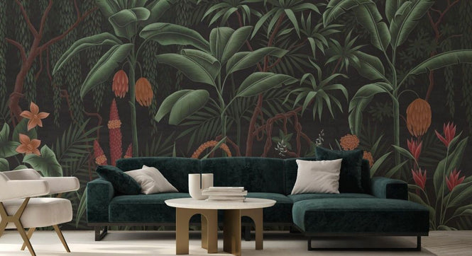 PHOTOWALL / Tropical Plants in the Jungle - Green on Brown II (e93627)