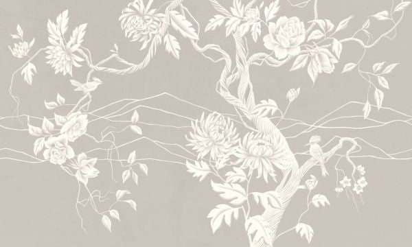 PHOTOWALL / Elegant Flowers with Perched Bird - Beige (e93631)