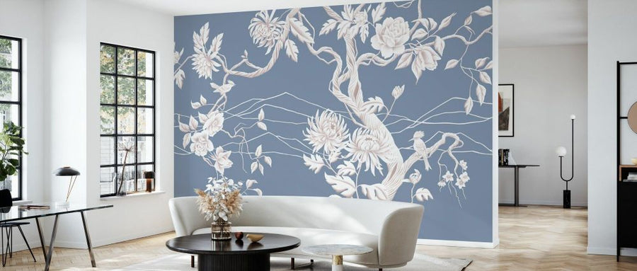 PHOTOWALL / Elegant Flowers with Perched Bird - Beige Pink (e93632)