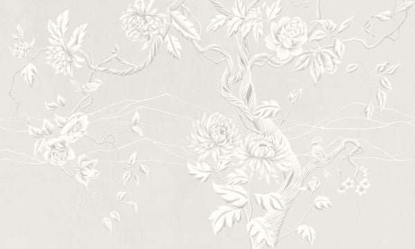 PHOTOWALL / Elegant Flowers with Perched Bird - Soft Beige (e93635)