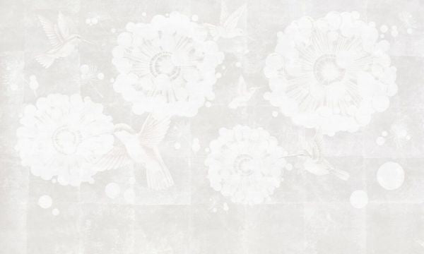 PHOTOWALL / Hummingbird and Dandelion Flower - Beige (e93661)