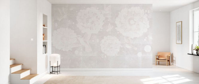 PHOTOWALL / Hummingbird and Dandelion Flower - Beige (e93661)