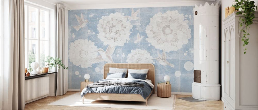 PHOTOWALL / Hummingbird and Dandelion Flower - Blue (e93663)