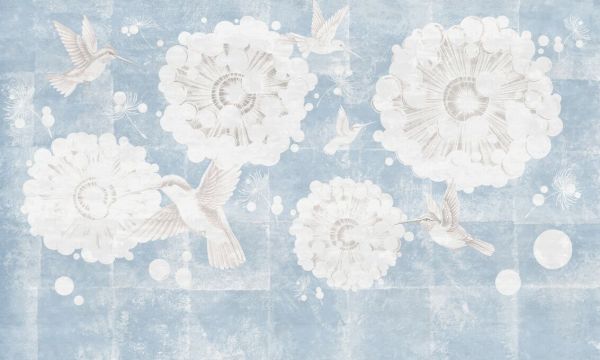 PHOTOWALL / Hummingbird and Dandelion Flower - Blue (e93663)
