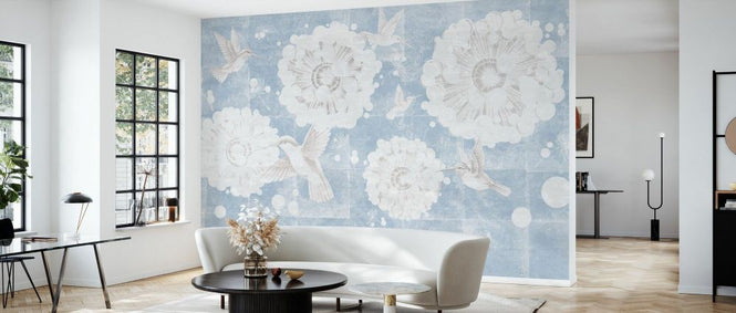 PHOTOWALL / Hummingbird and Dandelion Flower - Blue (e93663)