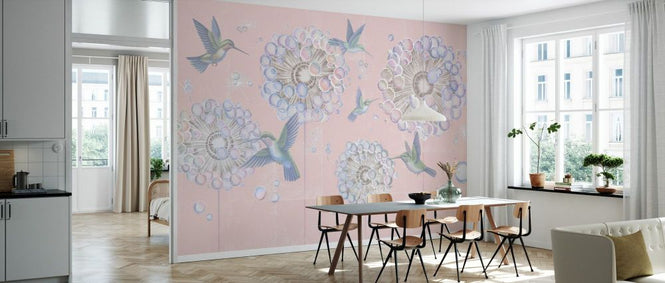 PHOTOWALL / Hummingbird and Dandelion Flower - Peach (e93665)