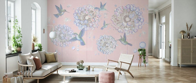 PHOTOWALL / Hummingbird and Dandelion Flower - Peach (e93665)