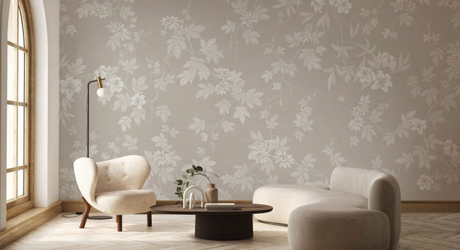 PHOTOWALL / Lovely Floral Design - Beige White (e93695)