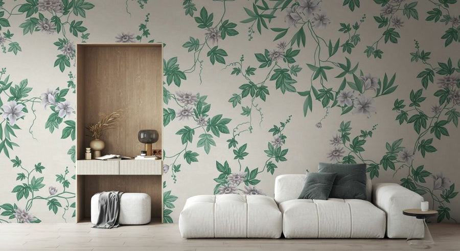 PHOTOWALL / Lovely Floral Design - Green Beige (e93697)