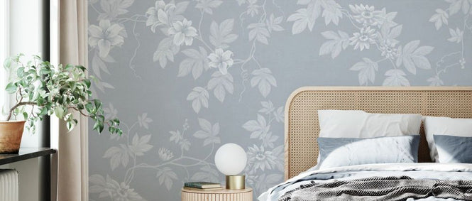PHOTOWALL / Lovely Floral Design - Powdery Blue White (e93703)