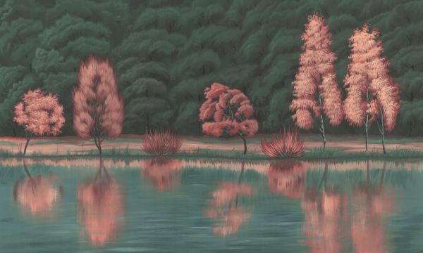 PHOTOWALL / Reflection by the Lake - Pink (e93710)