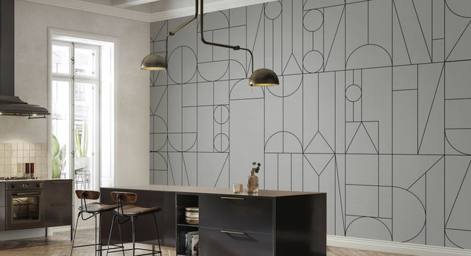 PHOTOWALL / Abstract Geometric Shapes - Black on Grey (e93725)