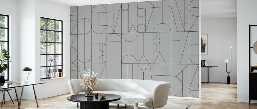 PHOTOWALL / Abstract Geometric Shapes - Black on Grey (e93725)