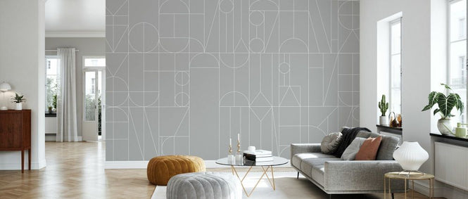 PHOTOWALL / Abstract Geometric Shapes - White on Grey (e93727)