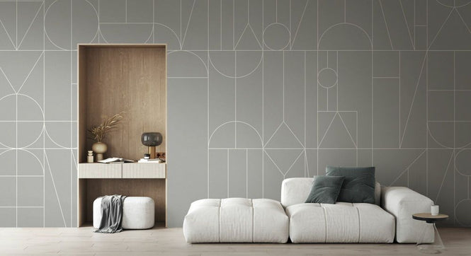 PHOTOWALL / Abstract Geometric Shapes - White on Grey (e93727)