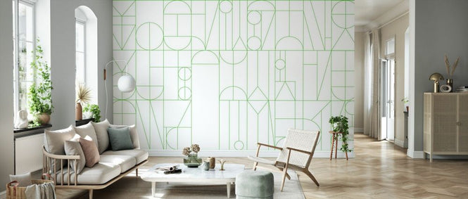 PHOTOWALL / Abstract Geometric Shapes - Green on White (e93728)