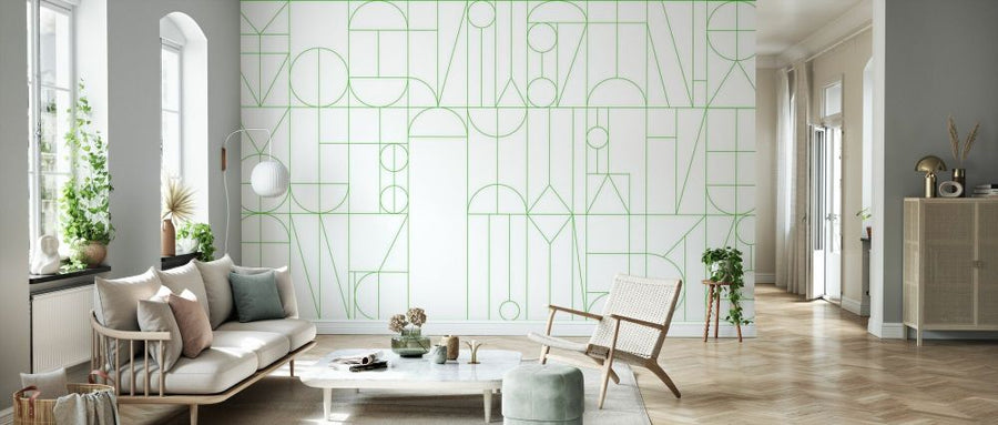 PHOTOWALL / Abstract Geometric Shapes - Green on White (e93728)
