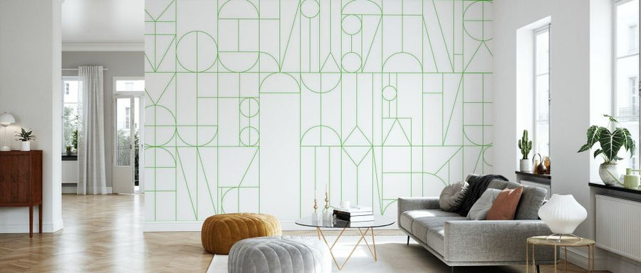 PHOTOWALL / Abstract Geometric Shapes - Green on White (e93728)